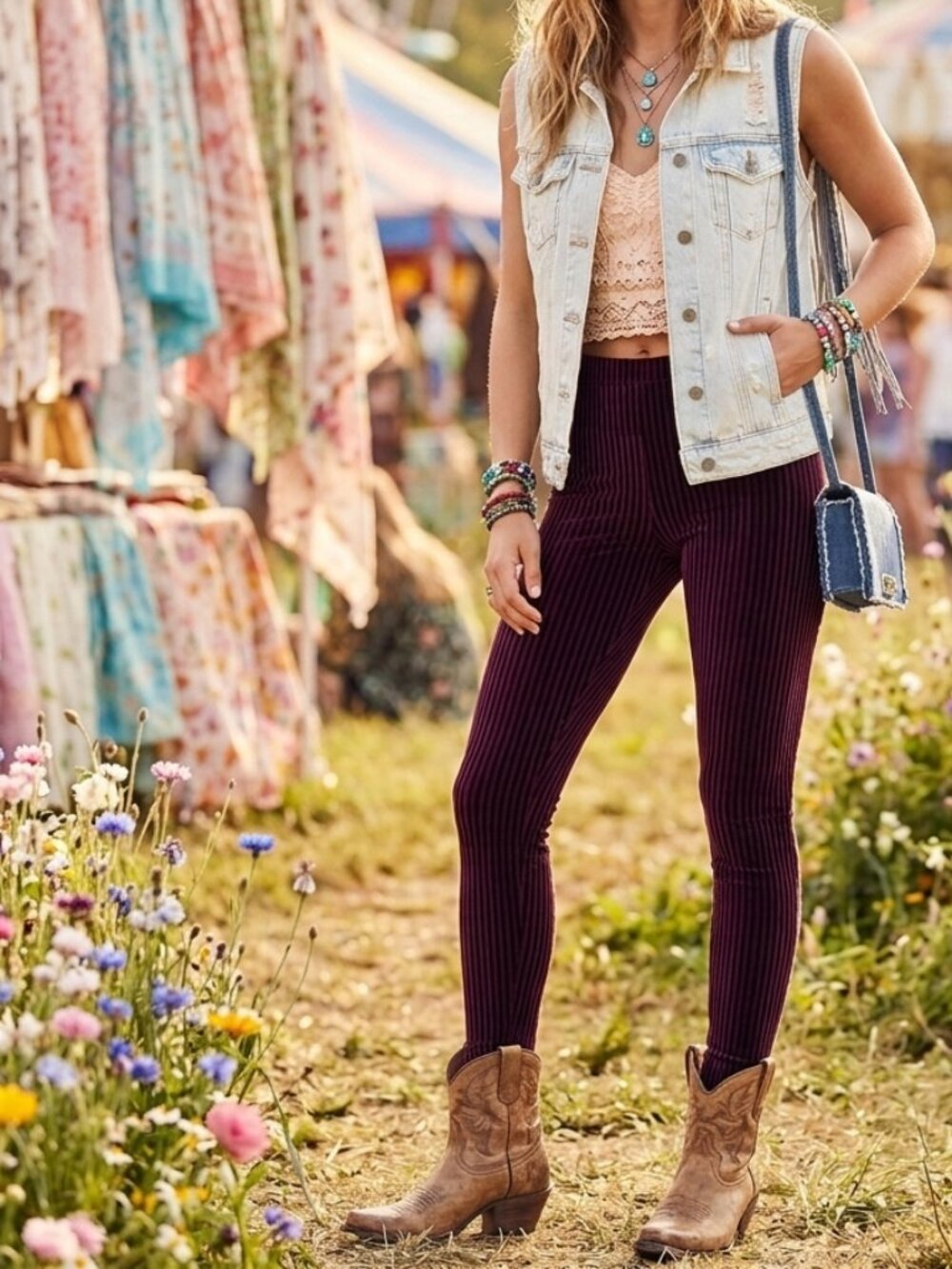 Free People Here We Go High Waist Velvet Black/Plum Burgundy Striped Leggings S